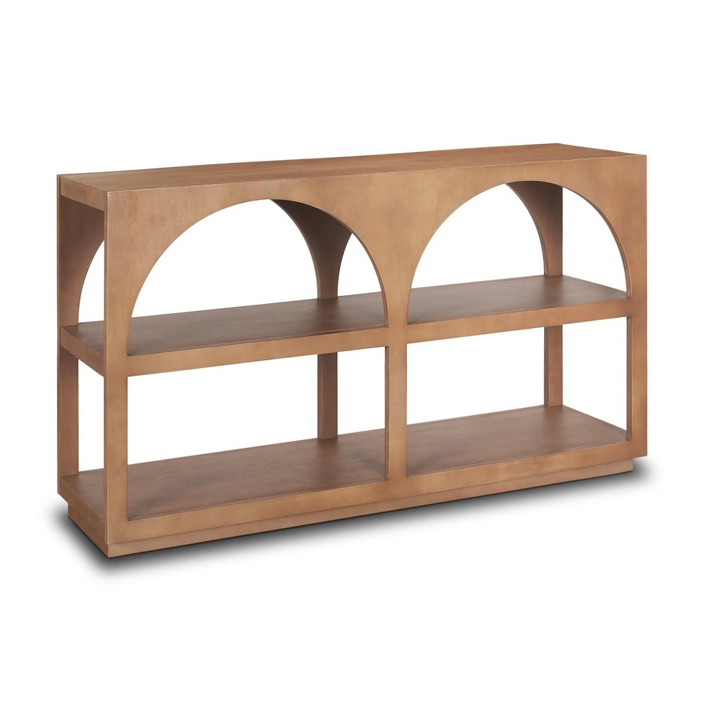 54" Brown Solid Wood Floor Shelf Console Table With Two Shelves