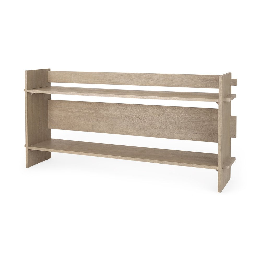 76" Light Gray Solid Wood Distressed Solid Console Table With Shelf