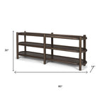 80" Dark Brown Solid Wood Oval Six Leg Console Table With Two Shelves