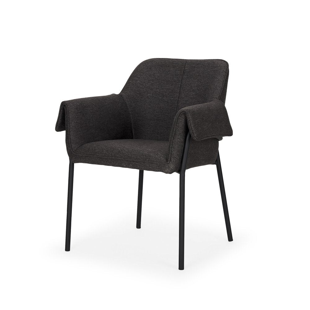 Set of Two Gray and Black Fabric Dining Arm Chairs