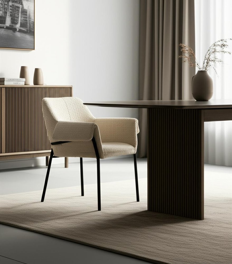 Set of Two Gray and Black Fabric Dining Arm Chairs