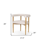 Beige and Brown Upholstered Cushion And Solid Wood Open Back Dining Arm Chair