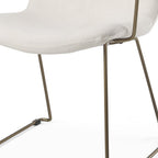Beige and Gold Fabric and Wood Dining Arm Chair