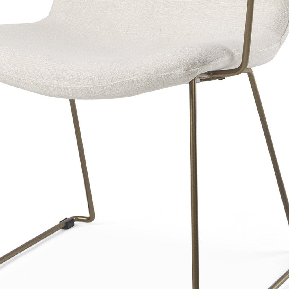 Beige and Gold Fabric and Wood Dining Arm Chair