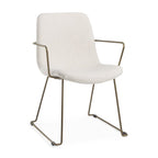 Beige and Gold Fabric and Wood Dining Arm Chair
