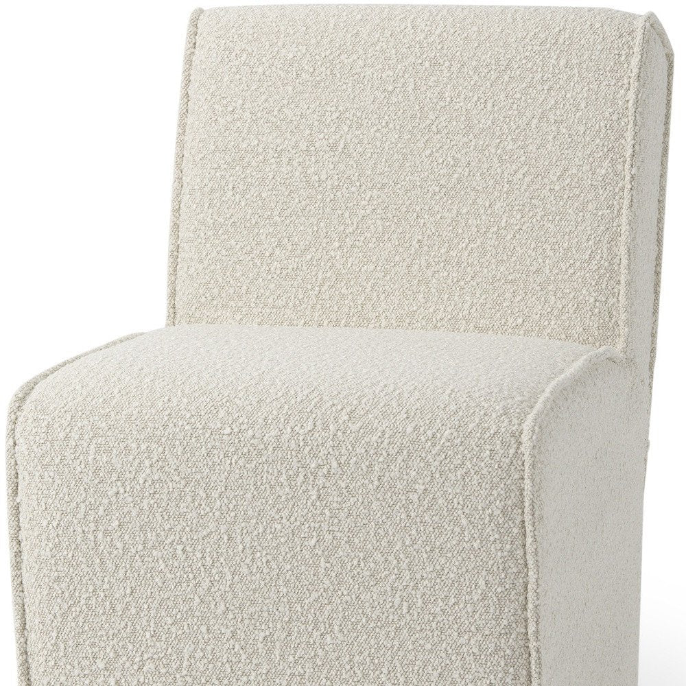 Set of Two Cream Boucle Swivel Dining Side Chairs With Wheels