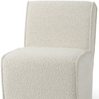Set of Two Cream Boucle Swivel Dining Side Chairs With Wheels