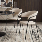 Set of Two Beige and Black Fabric Open Back Dining Arm Chairs