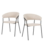 Set of Two Beige and Black Fabric Open Back Dining Arm Chairs