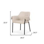 Set of Two Beige and Black Fabric Dining Arm Chairs