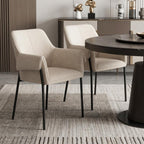 Set of Two Beige and Black Fabric Dining Arm Chairs