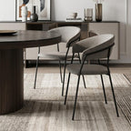 Set of Two Gray and Black Fabric Open Back Dining Arm Chairs