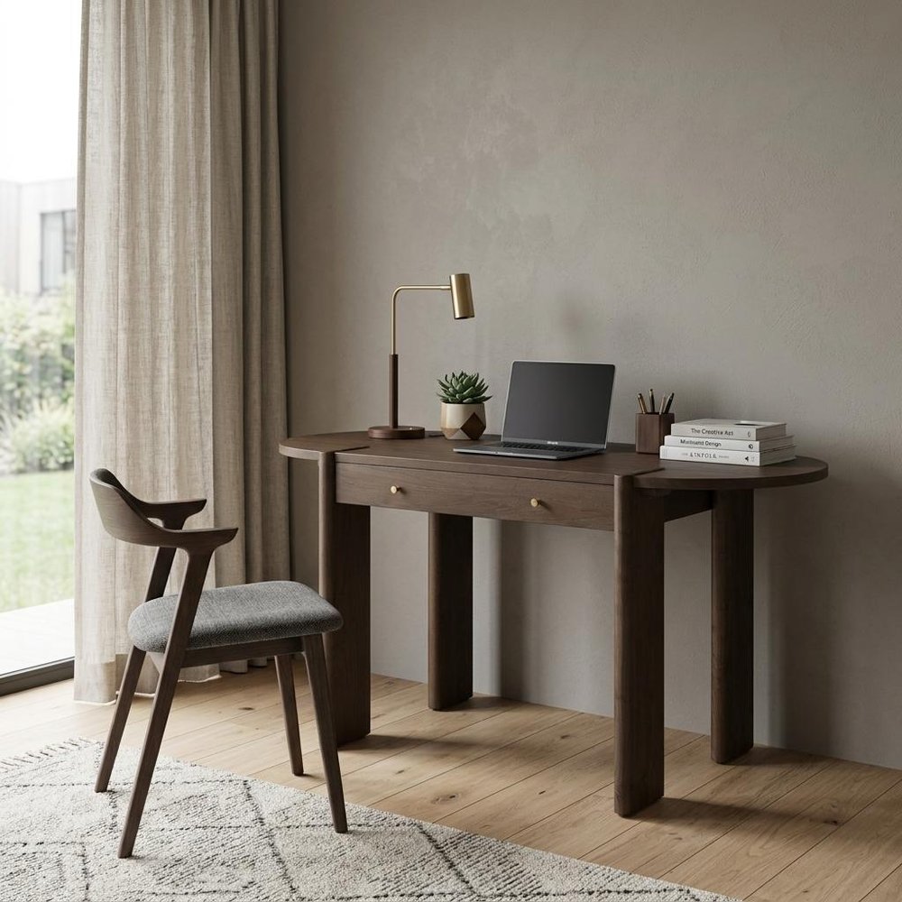 59" Dark Brown Solid Wood Oval Writing Desk
