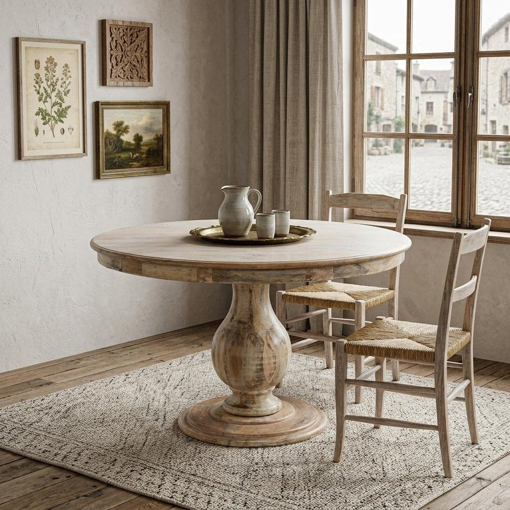 48" Natural Solid Wood Pedestal Base Round Top Dining Table