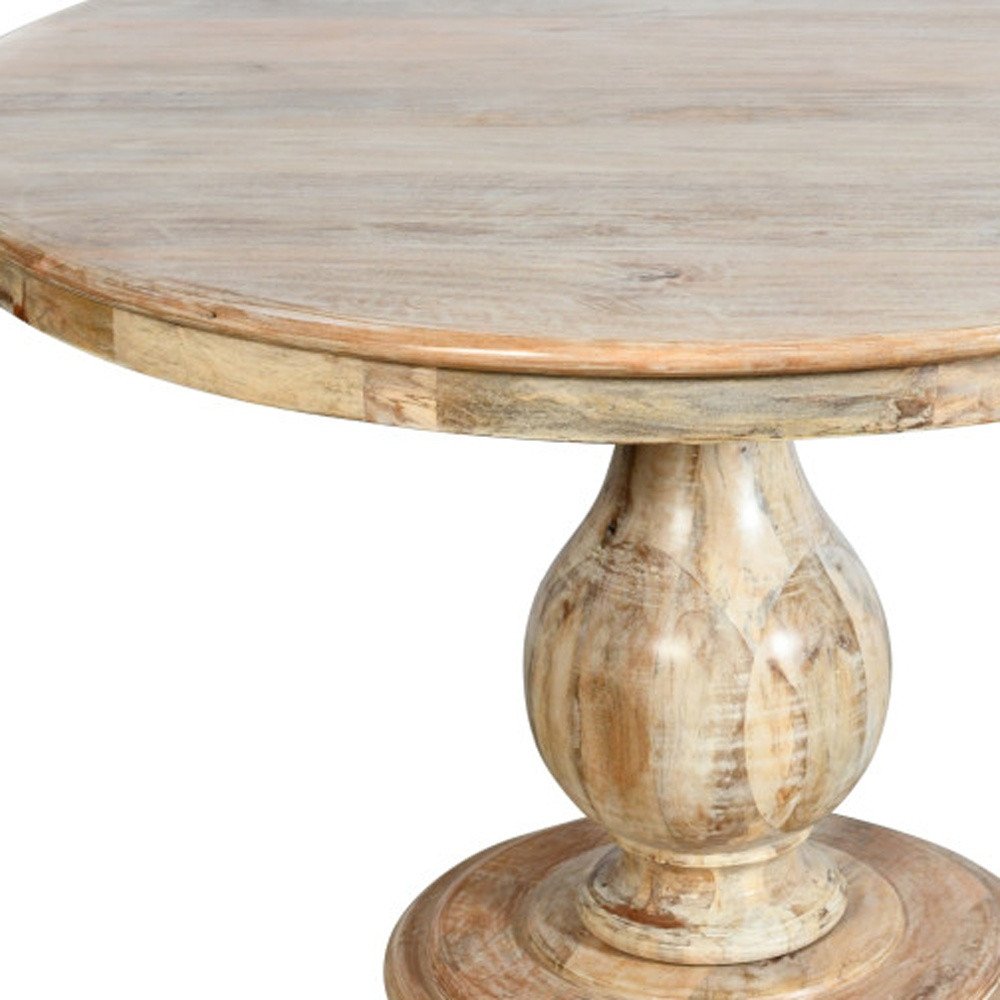 48" Natural Solid Wood Pedestal Base Round Top Dining Table