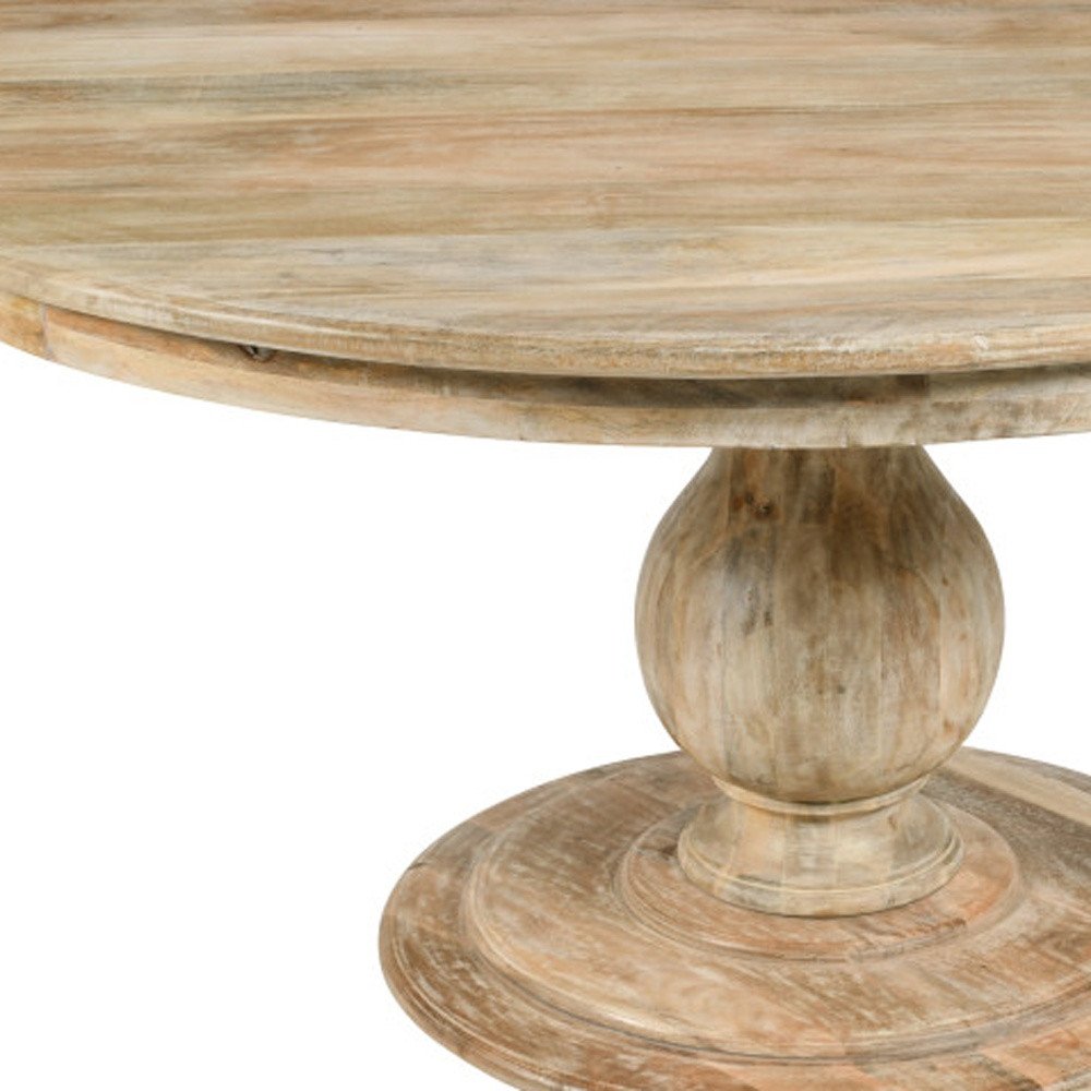 48" Natural Solid Wood Pedestal Base Round Top Dining Table