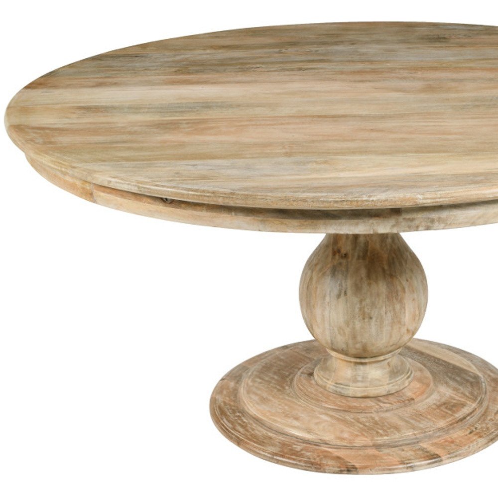 48" Natural Solid Wood Pedestal Base Round Top Dining Table