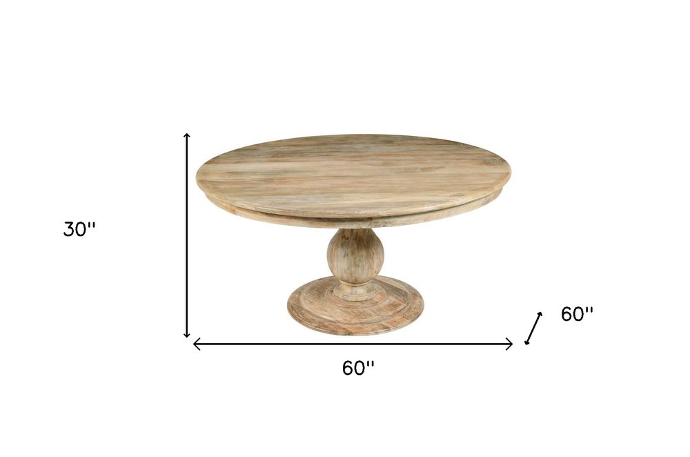 48" Natural Solid Wood Pedestal Base Round Top Dining Table