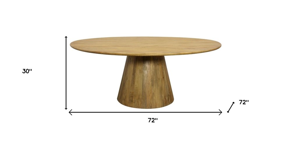 72" Natural Solid Wood Pedestal Base Round Top Dining Table