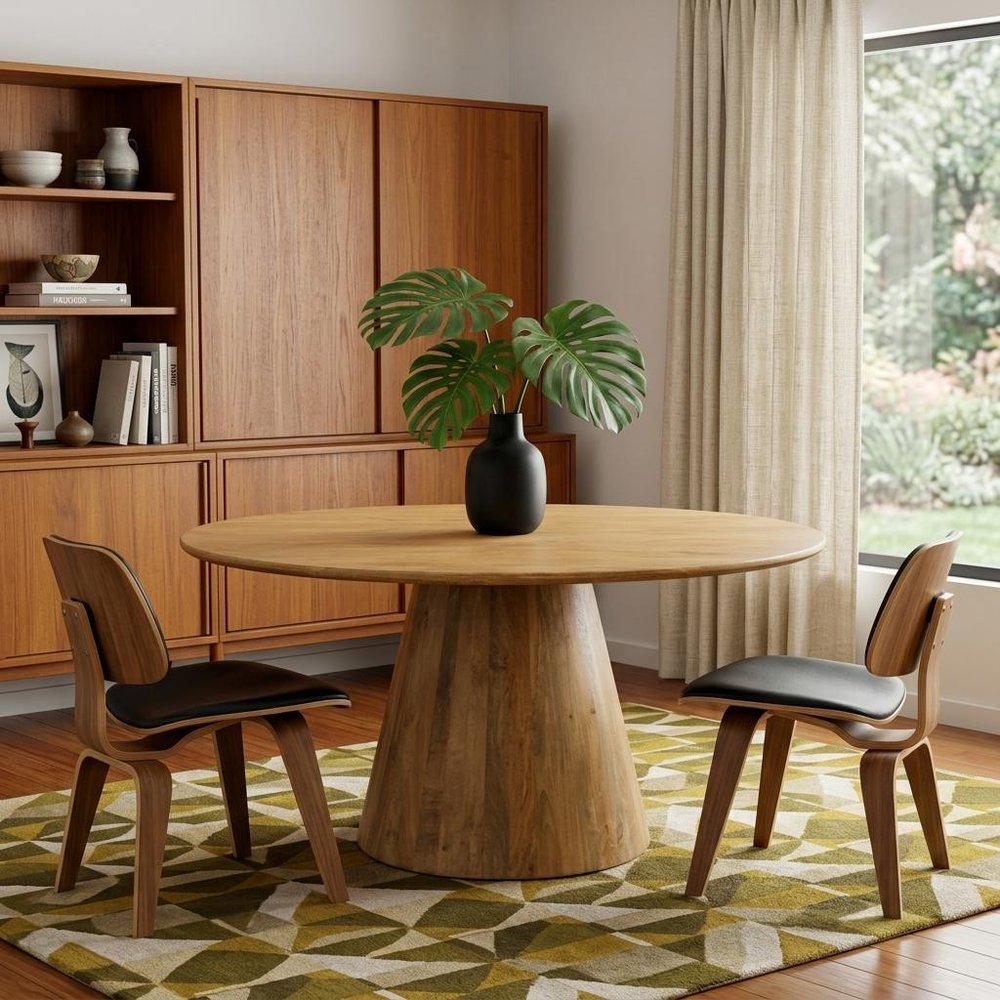 72" Natural Solid Wood Pedestal Base Round Top Dining Table