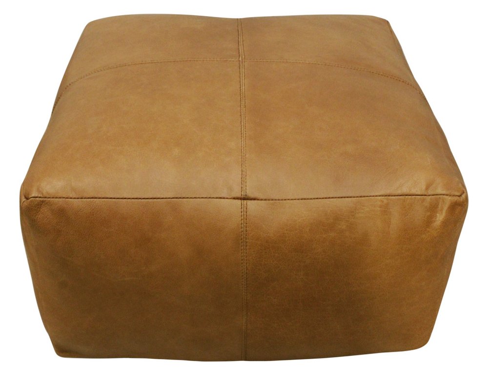 22" Tan Genuine Leather Pouf Ottoman
