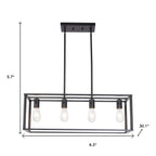 Black Metal Four Light Caged Rectangular Hanging Pendent Light