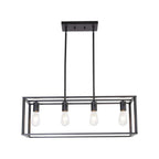 Black Metal Four Light Caged Rectangular Hanging Pendent Light