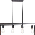 Black Metal Four Light Caged Rectangular Hanging Pendent Light