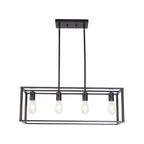 Black Metal Four Light Caged Rectangular Hanging Pendent Light
