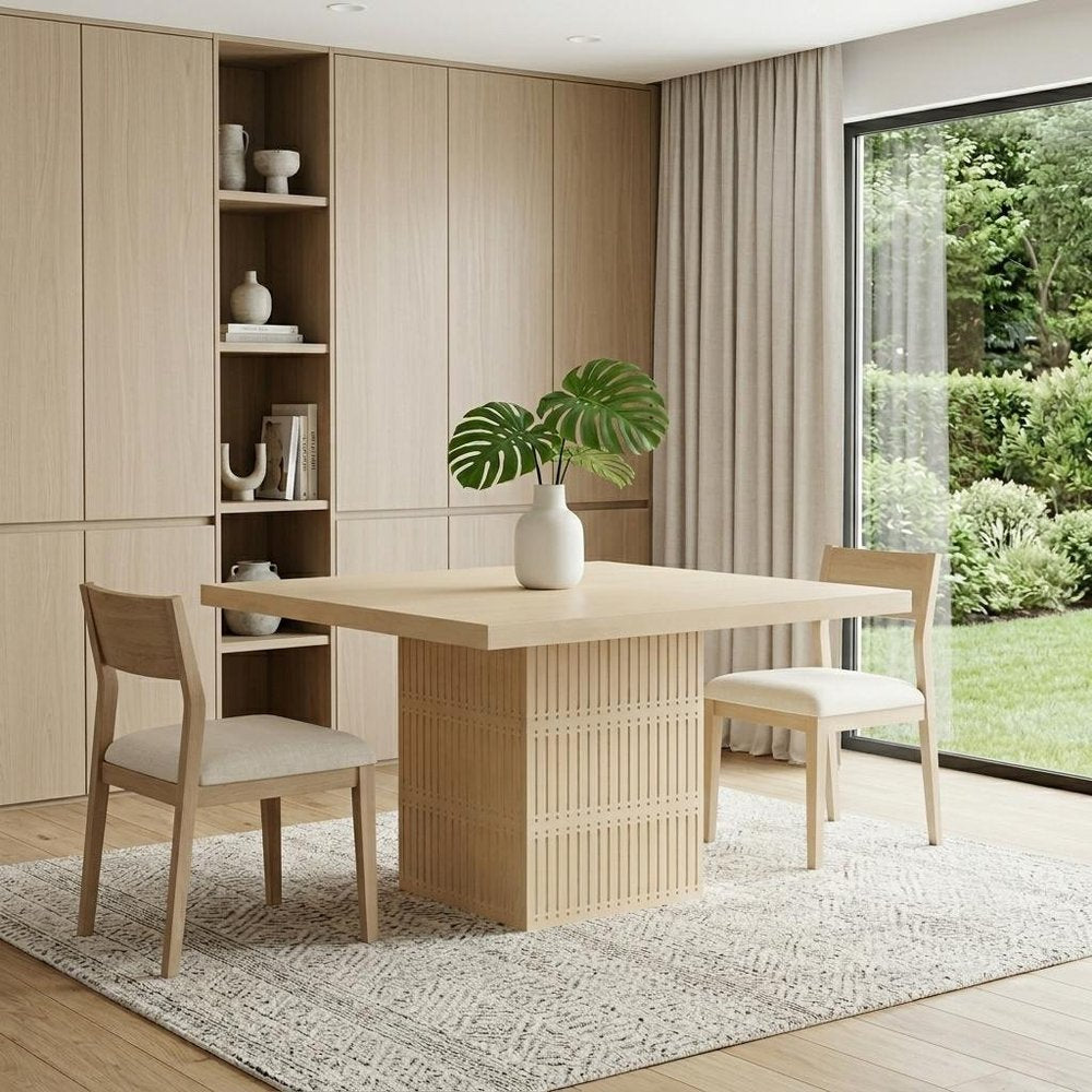60" Natural Solid Wood Pedestal Base Square Dining Table