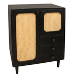 32" Black Distressed Solid Wood Three Drawer Sideboard with Two Doors