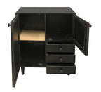 32" Black Distressed Solid Wood Three Drawer Sideboard with Two Doors