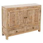 48" White Distressed Solid Wood Carved Floral Two Drawer Sideboard With Two Doors