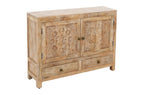 48" White Distressed Solid Wood Carved Floral Two Drawer Sideboard With Two Doors
