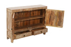 48" White Distressed Solid Wood Carved Floral Two Drawer Sideboard With Two Doors