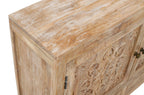 48" White Distressed Solid Wood Carved Floral Two Drawer Sideboard With Two Doors