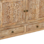 48" White Distressed Solid Wood Carved Floral Two Drawer Sideboard With Two Doors
