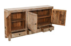 64" Natural Solid Wood Carved Floral Three Drawer Sideboard With Three Doors
