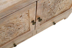 64" Natural Solid Wood Carved Floral Three Drawer Sideboard With Three Doors
