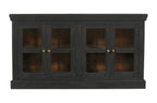 62" Charcoal Distressed Solid Wood Sideboard with Four Glass Doors