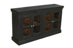 62" Charcoal Distressed Solid Wood Sideboard with Four Glass Doors