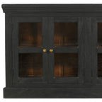 62" Charcoal Distressed Solid Wood Sideboard with Four Glass Doors