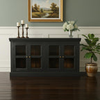 62" Charcoal Distressed Solid Wood Sideboard with Four Glass Doors