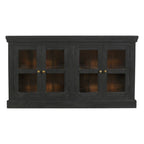 62" Charcoal Distressed Solid Wood Sideboard with Four Glass Doors