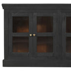 93" Charcoal Distressed Solid Wood Sideboard With Six Glass Doors