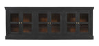 93" Charcoal Distressed Solid Wood Sideboard With Six Glass Doors