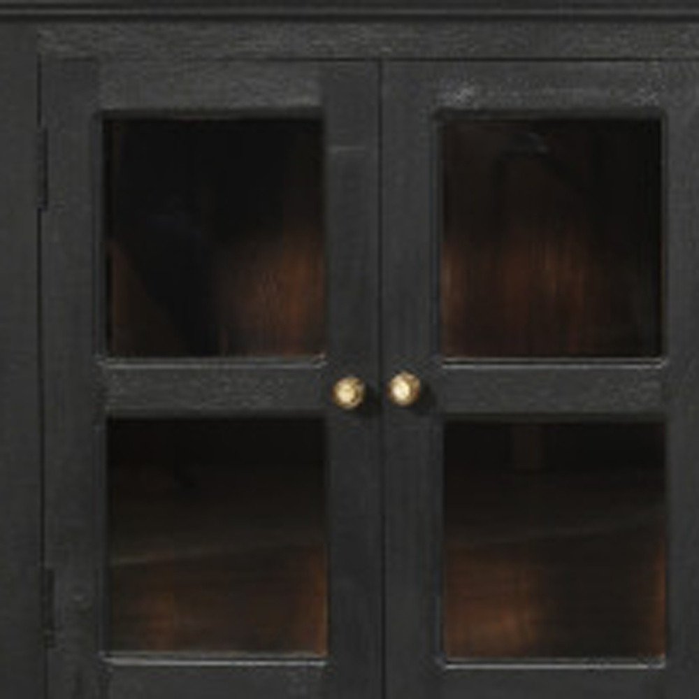 118" Charcoal Distressed Solid Wood Sideboard With 8 Glass Doors