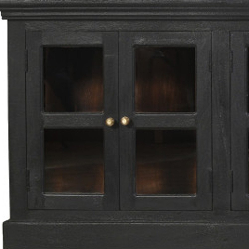 118" Charcoal Distressed Solid Wood Sideboard With 8 Glass Doors