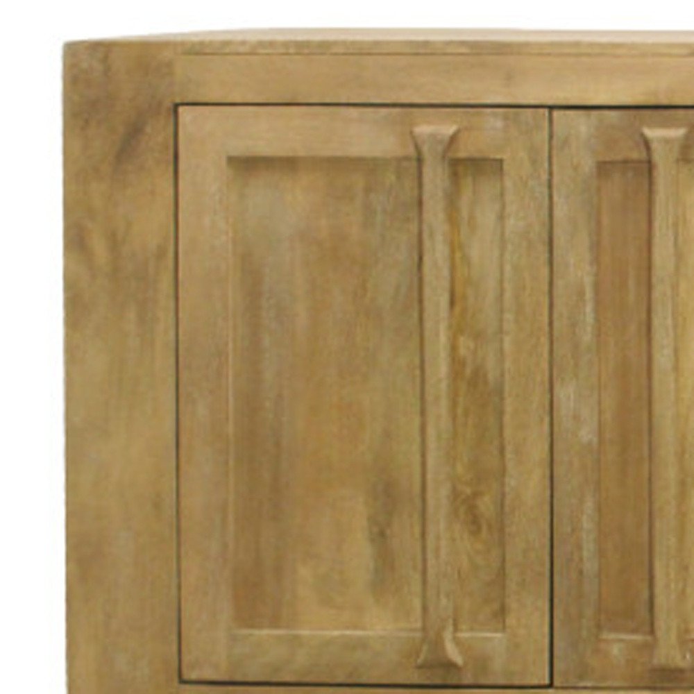 94" Natural Distressed Solid Wood Three Drawer Sideboard With Four Doors