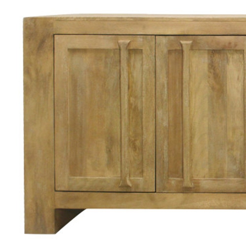 94" Natural Distressed Solid Wood Three Drawer Sideboard With Four Doors